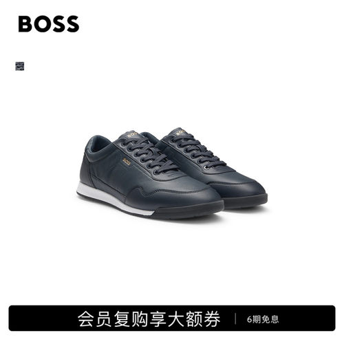 金色徽标皮革运动鞋