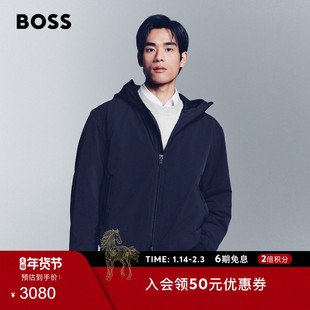 【保暖不易钻风】BOSS博斯 男士冬款人字纹饰边连帽夹克棉衣