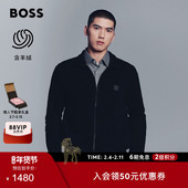 含羊绒 BOSS博斯 男士 秋款 棉混纺商务风拉链针织夹克