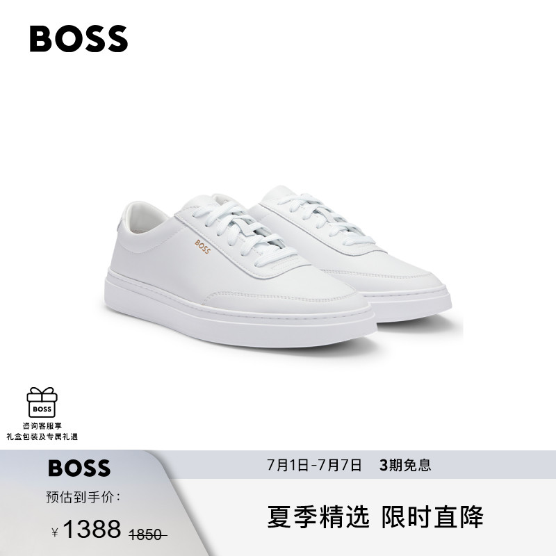 金色徽标装饰涂层皮革运动鞋