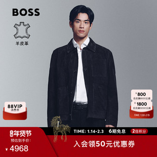 【羊皮革 绒面质感】BOSS博斯 男士秋冬款衬衫领夹克皮衣