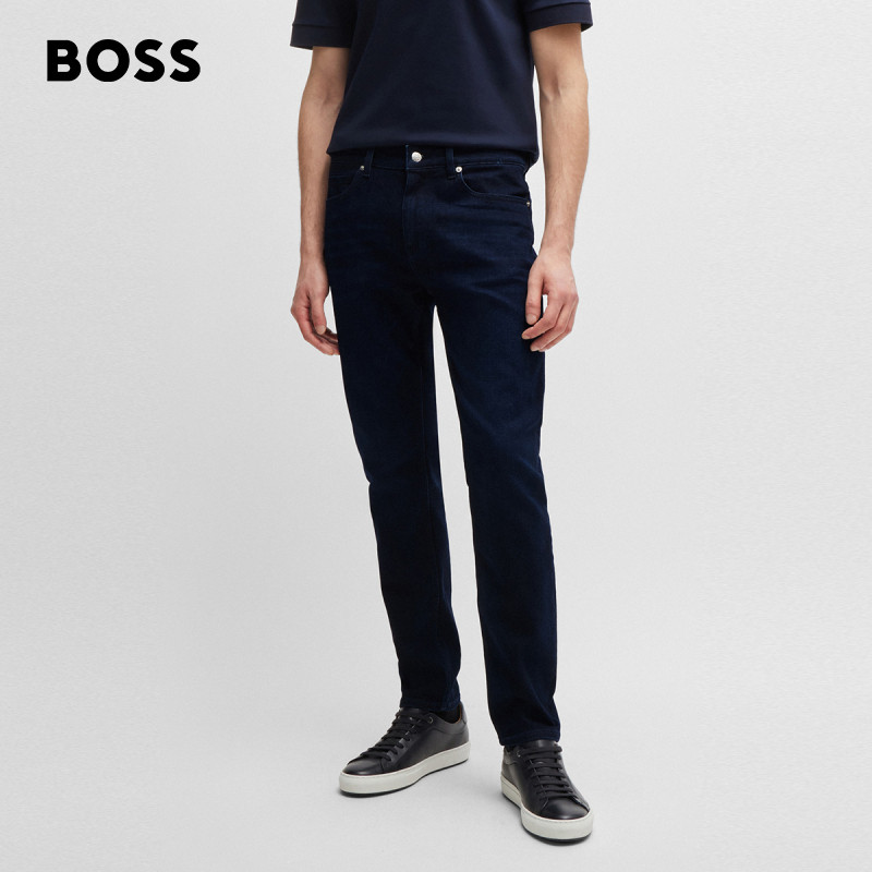 BOSS博斯 男士修身版型柔软深蓝色牛仔裤