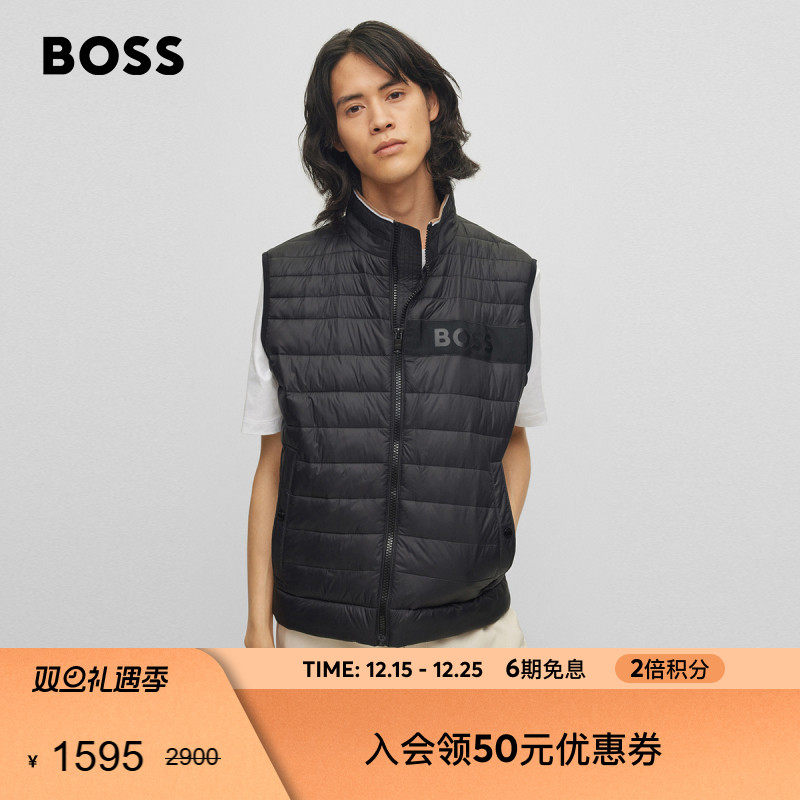 【常规版型】BOSS博斯 男士立体徽标饰带搭配针织衣领休闲马甲