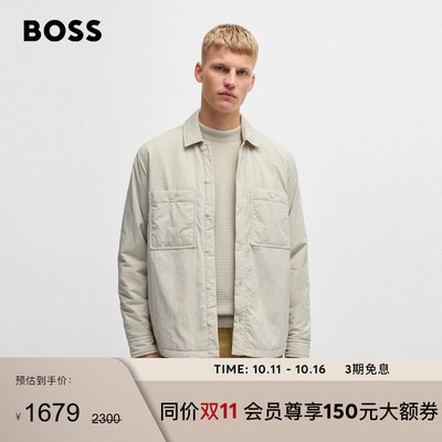 【长袖衬衫】BOSS博斯 男士褶皱面料轻盈填充宽松版型外套衬衫