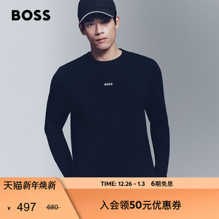 撞色弹力棉质长袖 秋冬款 BOSS博斯 情侣T恤 男女同款