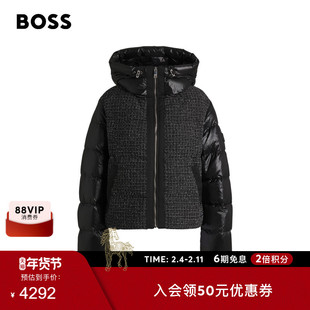 【短款羽绒服】BOSS博斯 女士粗花呢镶片常规版型混搭风羽绒服