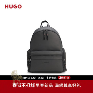【双肩包】HUGO雨果 男士26年春季新款拉链侧袋双肩背包