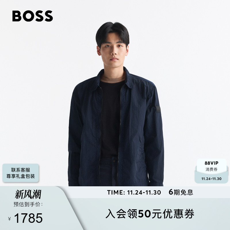 【衬衫外套】BOSS博斯 男士徽标贴饰宽松外套衬衫