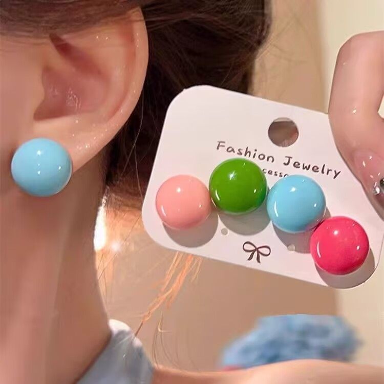 夏日清新糖果球球耳钉显白银针小巧简约耳环甜美日常耳饰2025款