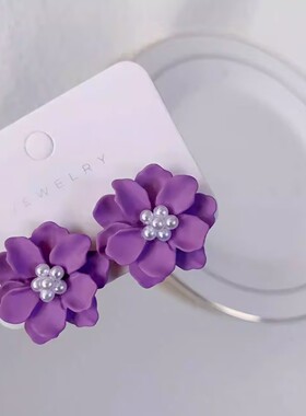 夏季甜美紫色花朵耳环少女感小众设计感法式复古轻奢耳饰无耳洞