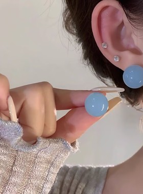 果冻天蓝色~清透水润青蛙夹耳夹无耳洞耳钉气质大气新中式耳环女