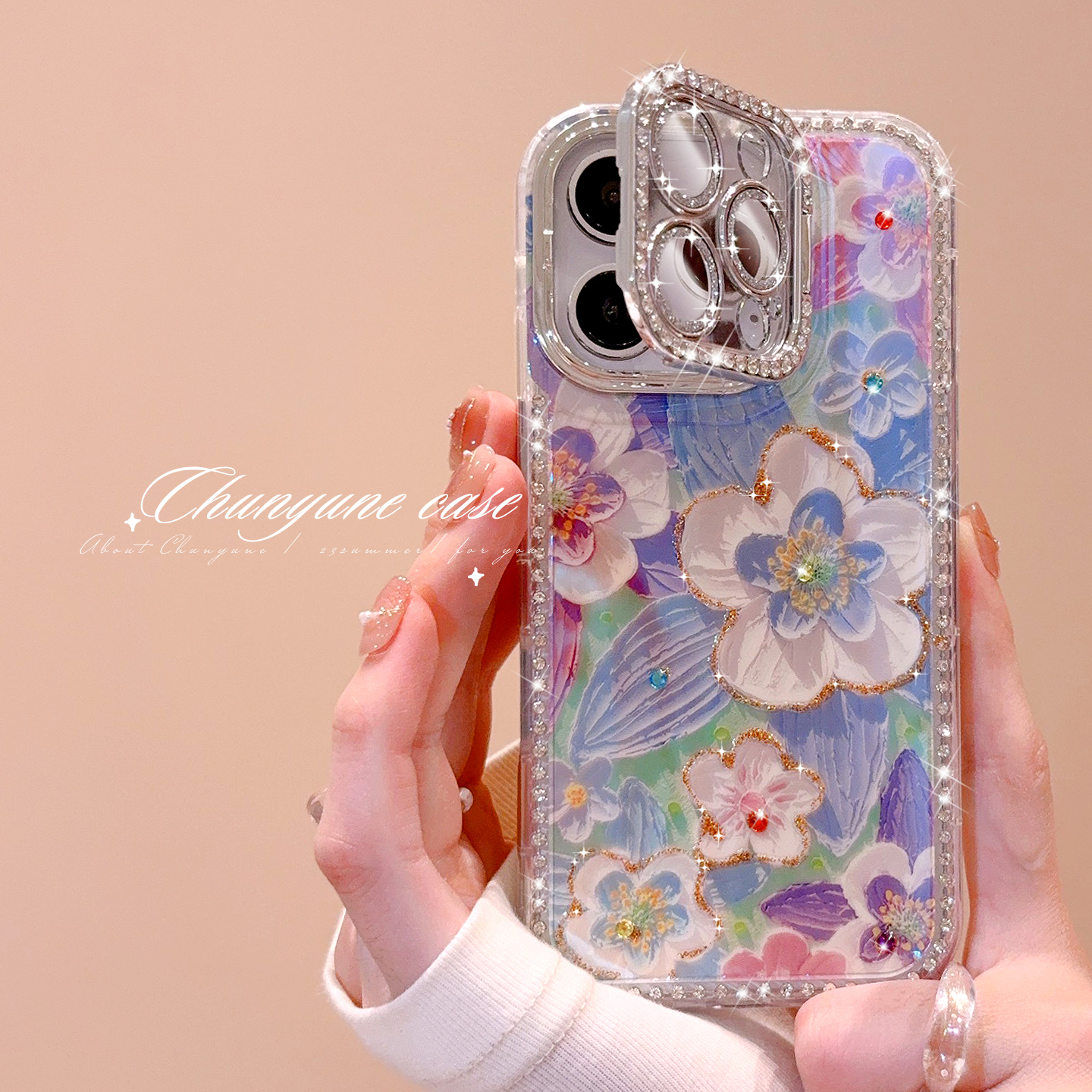 点钻油画花朵镜头支架手机壳