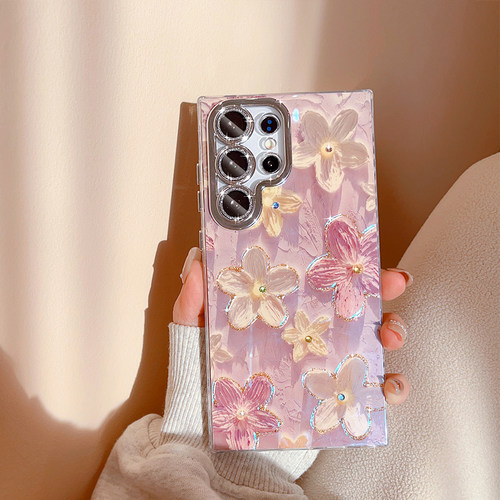 蓝光油画紫花朵适用三星手机壳