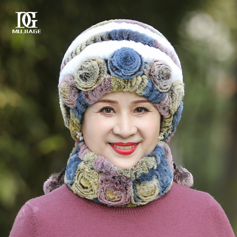 中老年人帽子女士冬季保暖獭兔毛皮草帽子冬天老太太奶奶妈妈毛帽