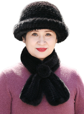 水貂毛老太太奶奶妈妈围巾冬季帽