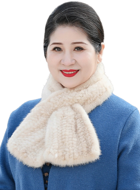 水貂毛皮草围巾女冬季新款韩版加厚双面保暖百搭中老年人妈妈围脖