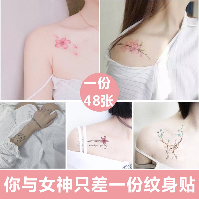 纹身贴小清新日式防水少女手可爱性感彼岸花锁骨脚踝刺青ins网红