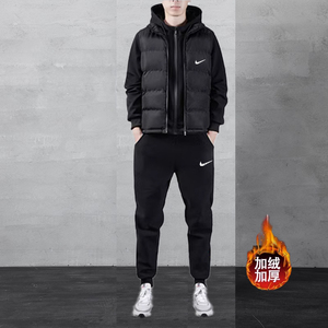 耐克顿运动服男套装秋季连帽卫衣男秋冬季加绒纯色休闲运动两件套