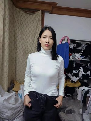 黑色纯棉高领打底衫女内搭春秋冬薄款堆堆领长袖上衣时尚洋气