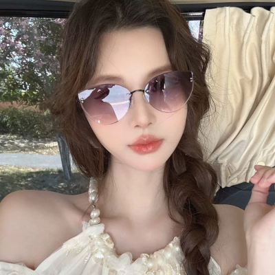2025新款金属无框墨镜女 高级感复古时尚百搭椭圆框太阳眼镜58143