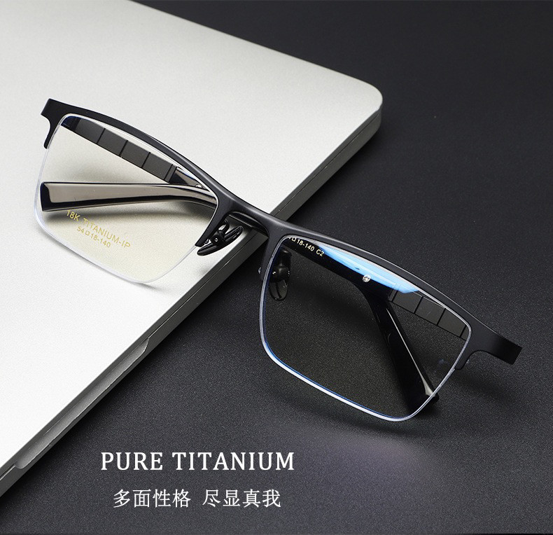 54码半框钛板风琴腿91068新款男士纯钛框厂家超轻商务眼镜架