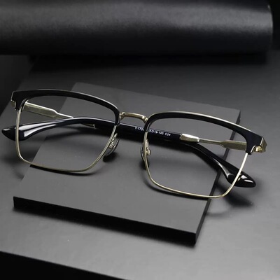 17043商务钛合金板材方框眉线眼镜框男款镜架大脸日系复古半框平