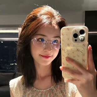 韩雪PT08287高品质御姐纯钛拉丝半框眼镜架超轻配近视框镂空镜腿