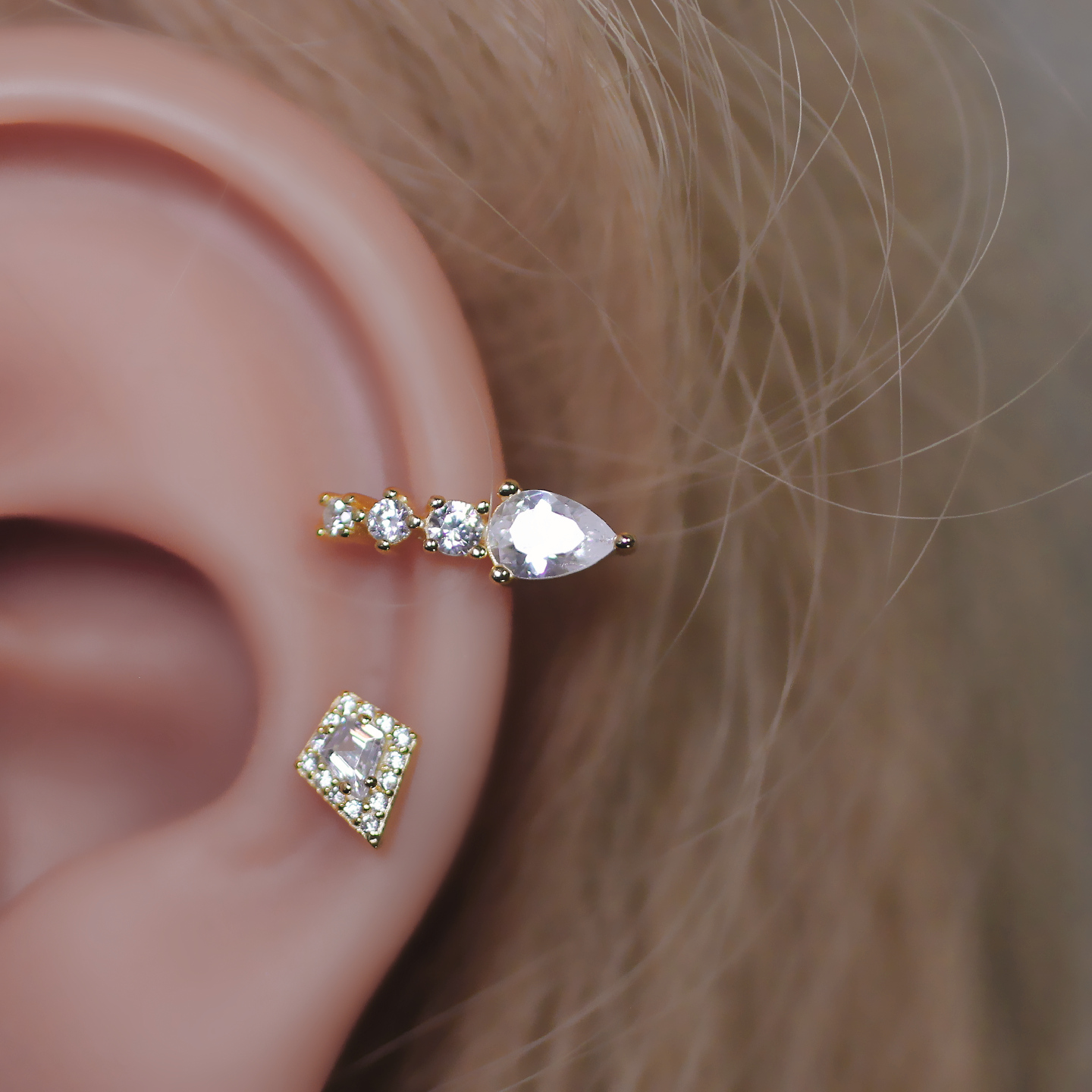 闪钻冷淡风菱形耳环个性不对称