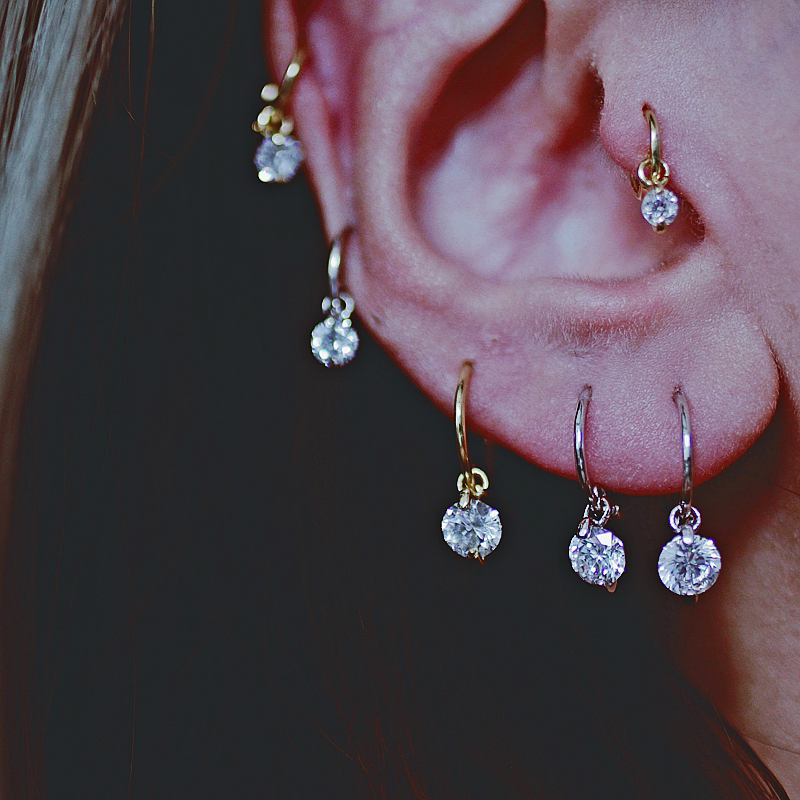 日常锆石耳骨环百搭925纯银耳环ins欧美风肯豆气质叠戴耳骨环耳圈