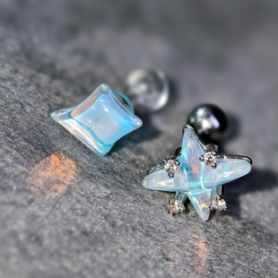 闪烁幻彩星星耳钉耳骨钉极光亚克力北极星芒耳饰韩国螺丝拧扣耳饰