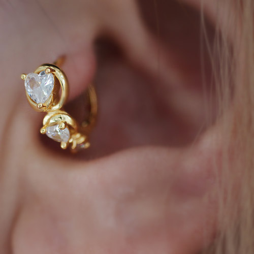 TRAGUS925金色爱心水晶耳骨环
