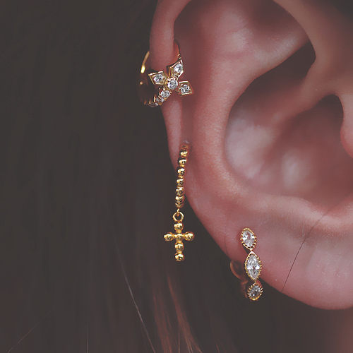 十字架耳环韩国华莎法式耳骨环