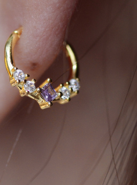 rook紫色公主方钻耳扣耳骨环小众925独特耳骨圈甜酷粗杆1.2m耳环