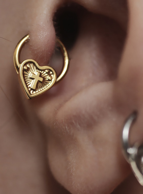 HELIX巴洛克爱心耳骨环1.2粗杆穿刺十字桃心耳环少女小众设计复古