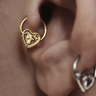 HELIX巴洛克爱心耳骨环1.2粗杆穿刺十字桃心耳环少女小众设计复古