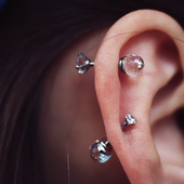 极光球耳骨钉双头人造彩色宝石耳钉圆钻粗杆软骨钉jenny甜酷风女