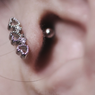 韩国HELIX耳骨钉桃心耳廓钉细杆耳钉立体爱心小众设计感穿刺耳饰