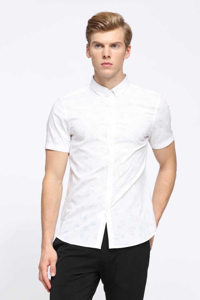 44利家夏季男士商务休闲竹纤维短袖衬衫时尚暗花白色衬衣XC0071Y