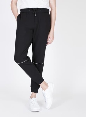 37号利家秋冬男士松紧腰弹力厚休闲运动长裤黑色束脚裤7QXK5180