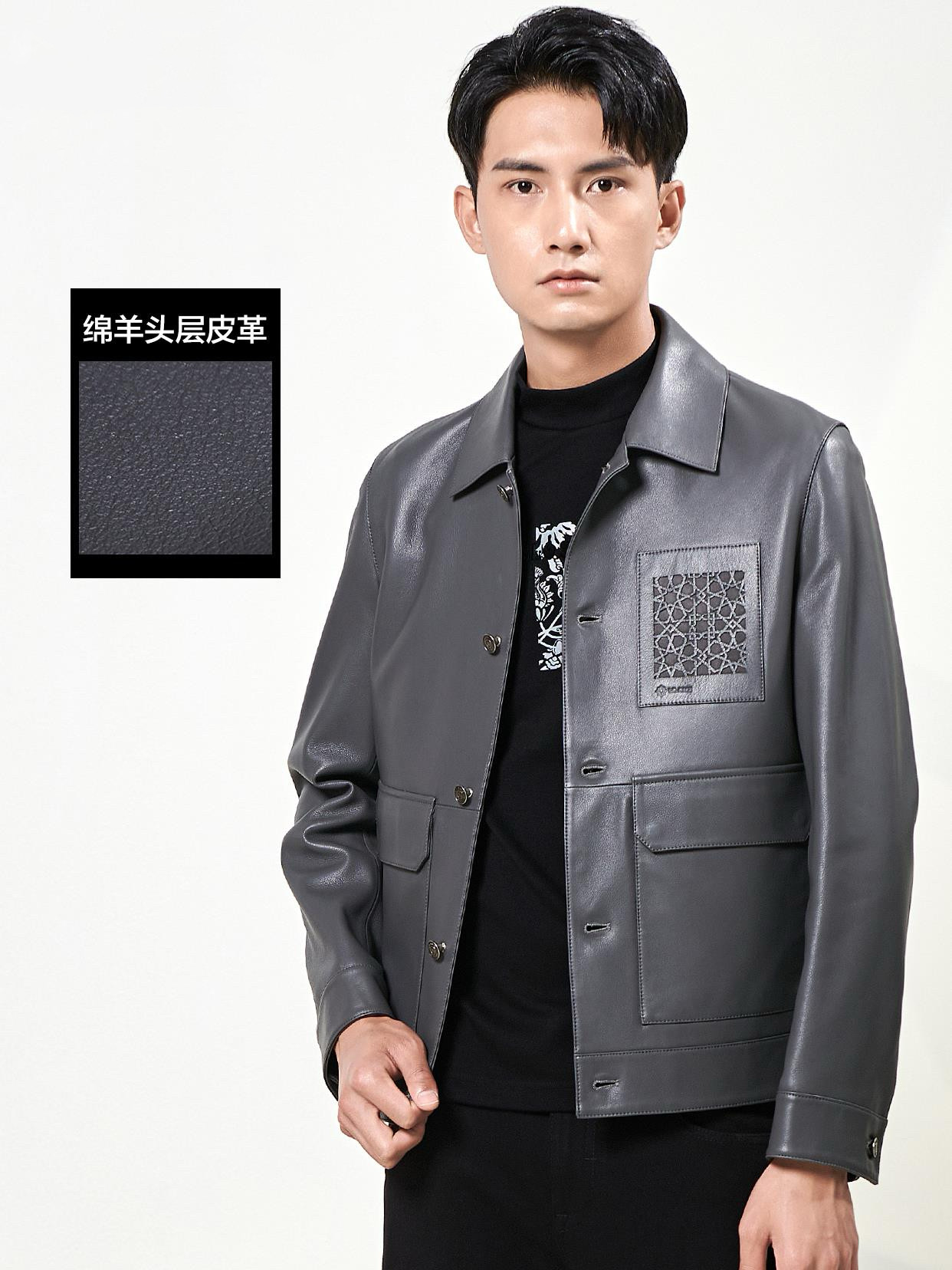 23QZP0191Y利家秋冬新款男士休闲时尚真皮皮衣翻领绵羊皮夹克外套