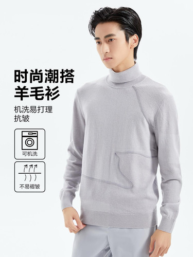 可机洗利家秋冬男高领纯羊毛衫