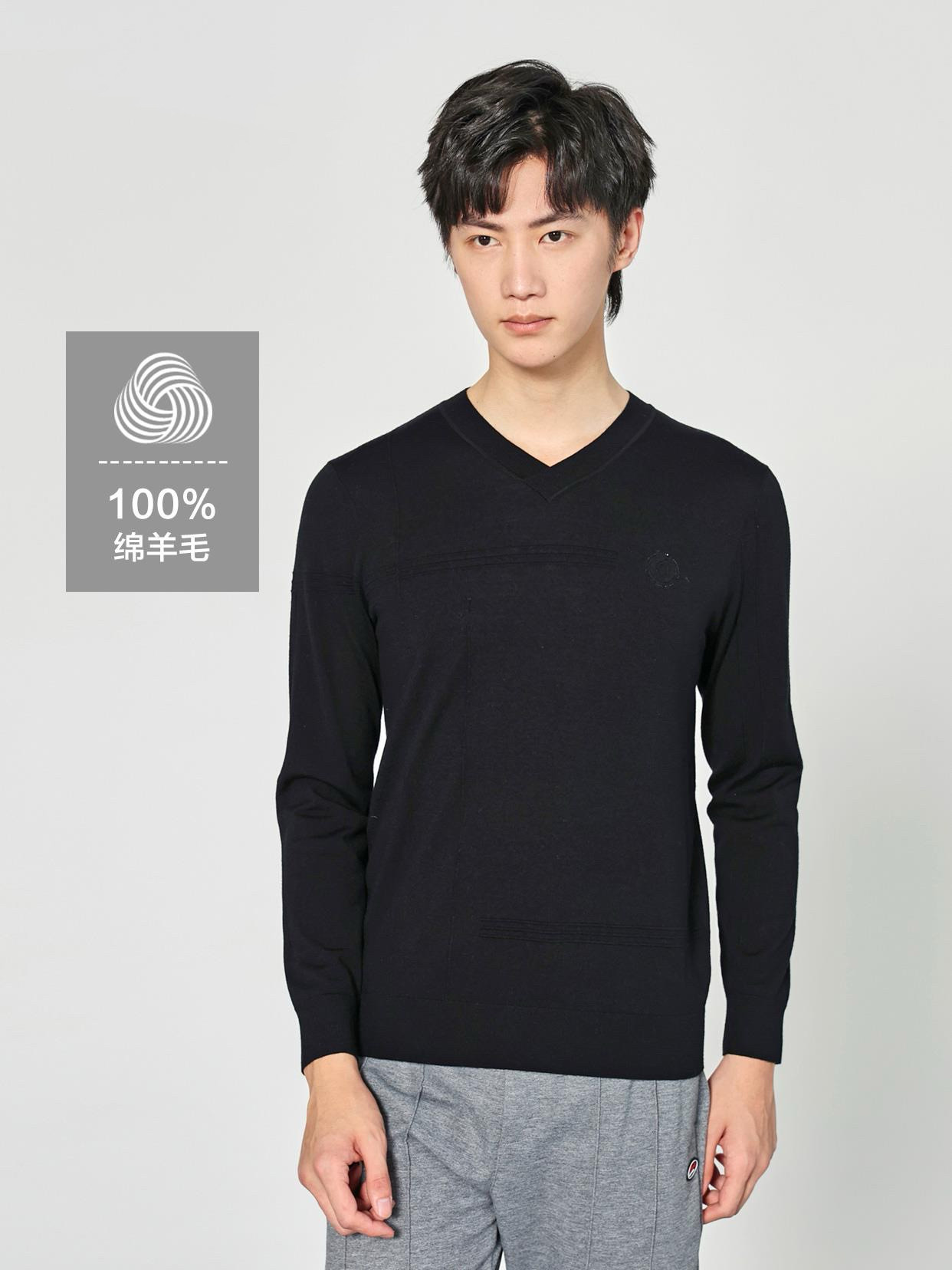 100绵羊毛，利家男装专柜秋冬商务休闲修身v领针织衫薄毛衣男保暖