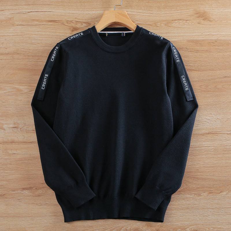 黑色毛衣男春秋冬季薄款针织圆领青年时尚潮流套头休闲打底衫