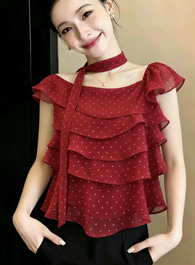 2026夏装新款法式甜美荷叶边波点衬衫女超仙风温柔娃娃短袖小衫