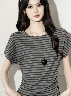 韩版设计感不对称扭结短袖t恤女夏季收腰显瘦百搭松弛慵懒