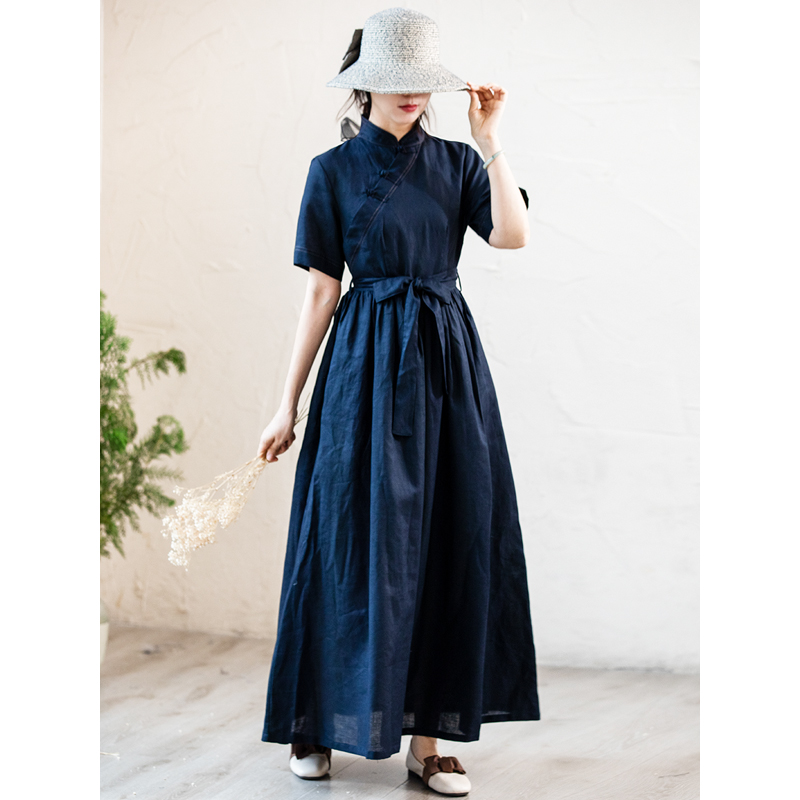 高端优雅旗袍裙藏蓝色连衣裙