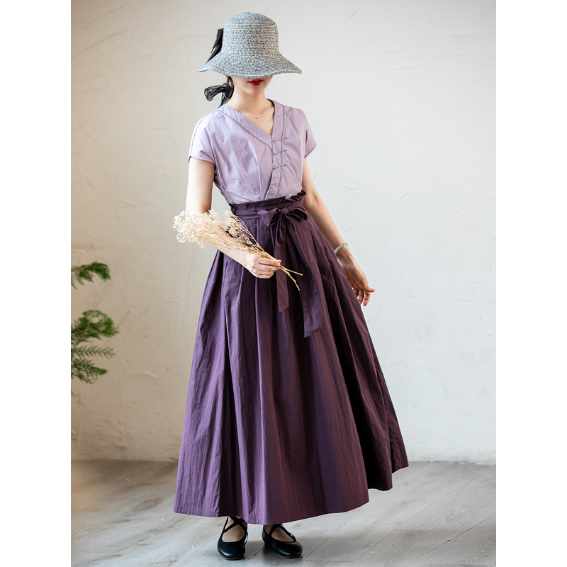 紫色连衣裙大摆裙棉气质优雅