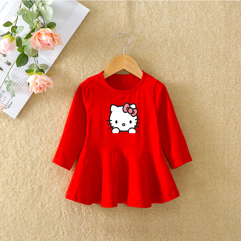 纯棉红裙秋季小童长袖秋装连衣裙