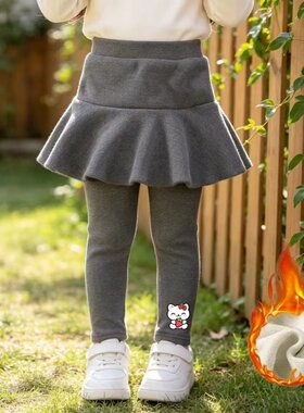 女童打底裤加绒加厚秋冬季儿童裙裤女宝宝长裤小孩裤子外穿假两件