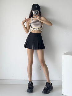 欧美风夏季新款高腰纯色百褶裙显瘦百搭纯欲辣妹性感a字短裙裙裤